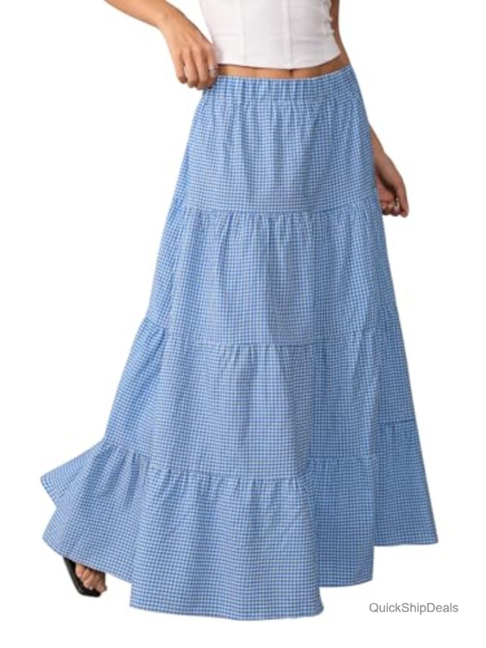Womens Flowy Maxi Skirt A Line Ruffle Tiered Boho Elastic High Waist Summer